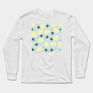 Yellow & Blue Floral Pattern Long Sleeve T-Shirt